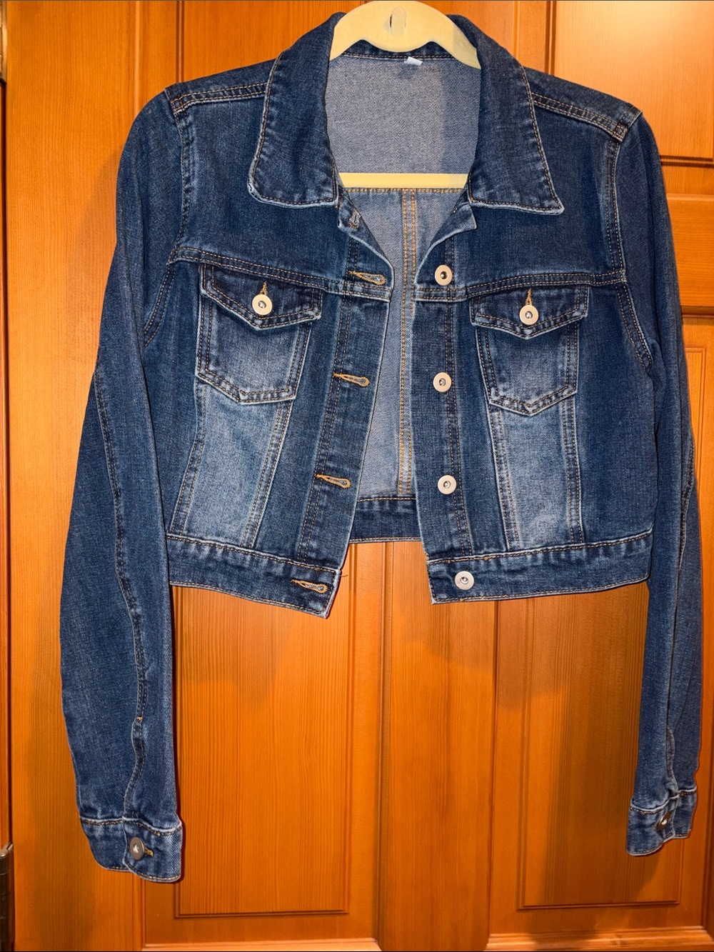 Classic Dark Blue Cropped Denim Jacket - Women